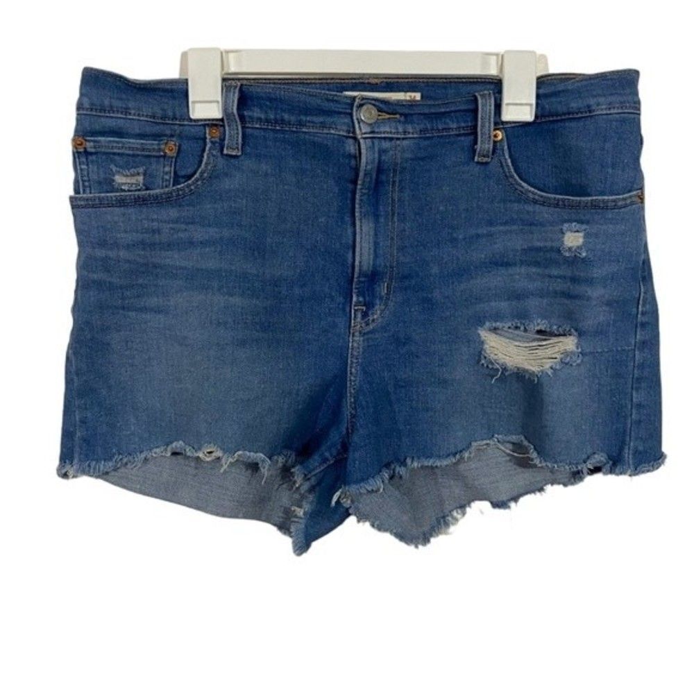 Levi’s Medium Wash High Waisted Distressed Jean Shorts
